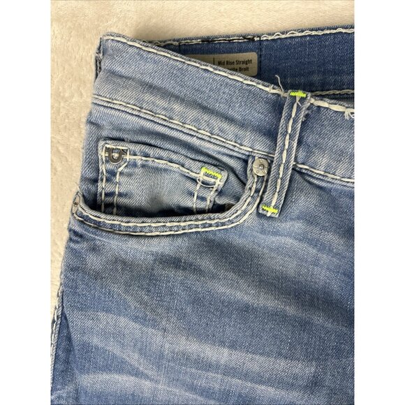 True Religion Jeans Womens 28 Blue Cora Mid Rise Straight Faded Whiskered USA - Picture 5 of 14